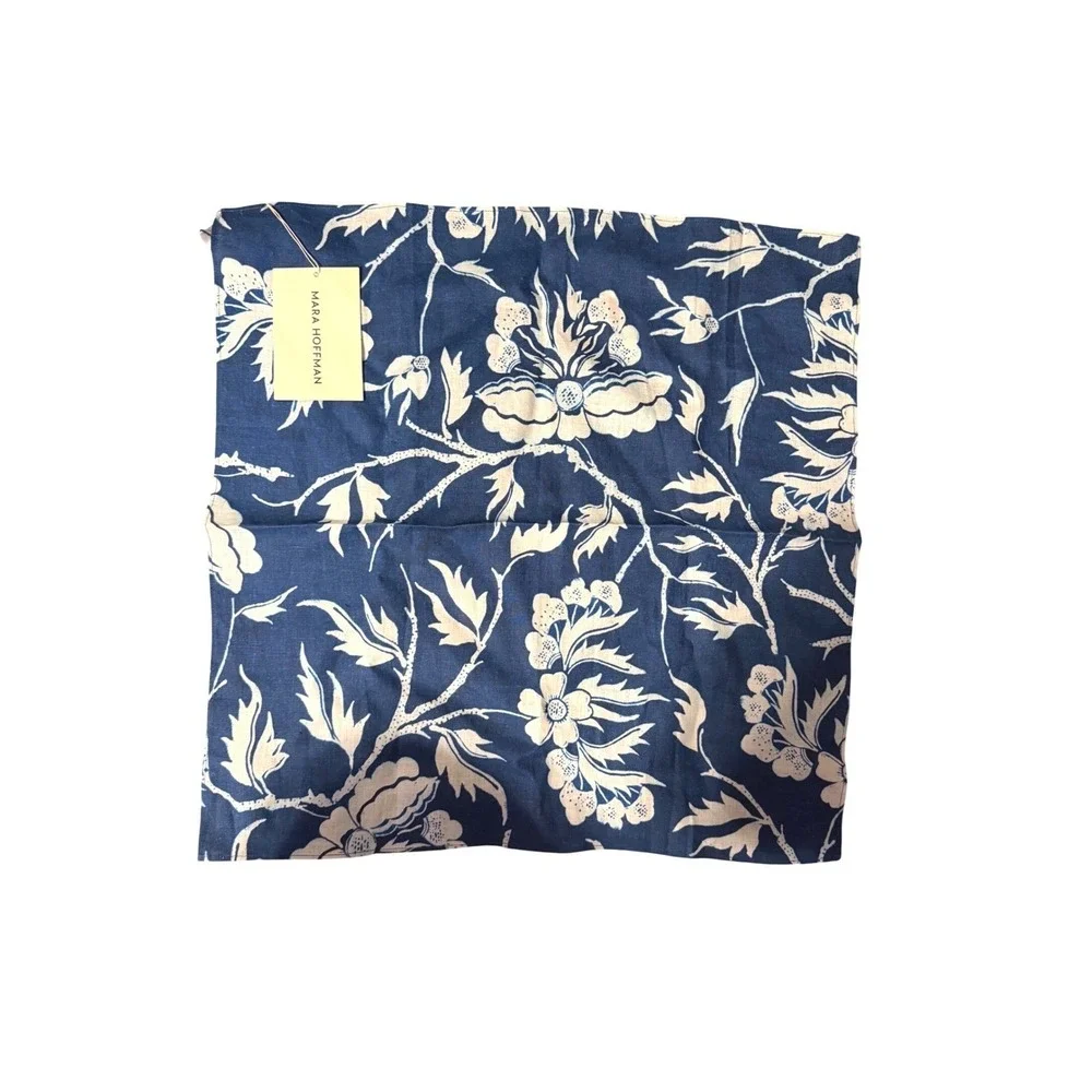 Mara Hoffman Navy White Floral Hemp Handkerchief Scarf NEW